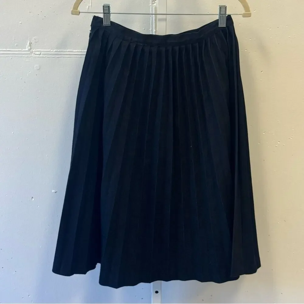 Manoush Minimalist Pleated High‎ Waist Denim Skirt Knee Length Dark Navy Sz 6